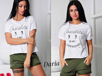 Костюм: (шорты + футболка свободного кроя ). Ткань : футболка - х / б