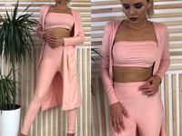 М13 Костюм (топ+лосины+кардиган) ткань замш размер с-м цвета: пудра, з