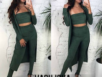 М13 Костюм (топ+лосины+кардиган) ткань замш размер с-м цвета: пудра, з