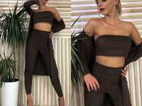 М13 Костюм (топ+лосины+кардиган) ткань замш размер с-м цвета: пудра, з