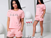 Костюм: (шорты + футболка свободного кроя ). Ткань - х / б коттон с эл