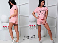 Костюм: (шорты + футболка свободного кроя ). Ткань - х / б коттон с эл