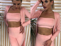 М13 Костюм (топ+лосины+кардиган) ткань замш размер с-м цвета: пудра, з