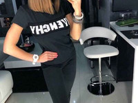 КОСТЮМ «GIV” плотный стрейчевый трикотаж декорирован вязанной принтова