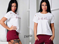 Костюм: (шорты + футболка свободного кроя ). Ткань : футболка - х / б