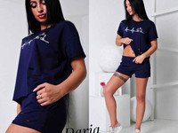 Костюм: (шорты + футболка свободного кроя ). Ткань - х / б коттон с эл