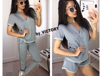 Костюм тройка (футболка,шорты,брюки) Ткань летняя петельная двунить с