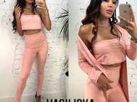 М13 Костюм (топ+лосины+кардиган) ткань замш размер с-м цвета: пудра, з