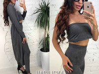 М13 Костюм (топ+лосины+кардиган) ткань замш размер с-м цвета: пудра, з