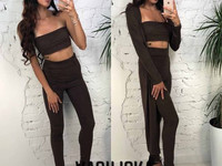 М13 Костюм (топ+лосины+кардиган) ткань замш размер с-м цвета: пудра, з