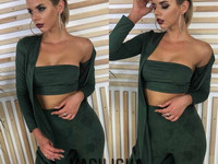 М13 Костюм (топ+лосины+кардиган) ткань замш размер с-м цвета: пудра, з