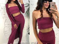 М13 Костюм (топ+лосины+кардиган) ткань замш размер с-м цвета: пудра, з