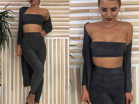 М13 Костюм (топ+лосины+кардиган) ткань замш размер с-м цвета: пудра, з