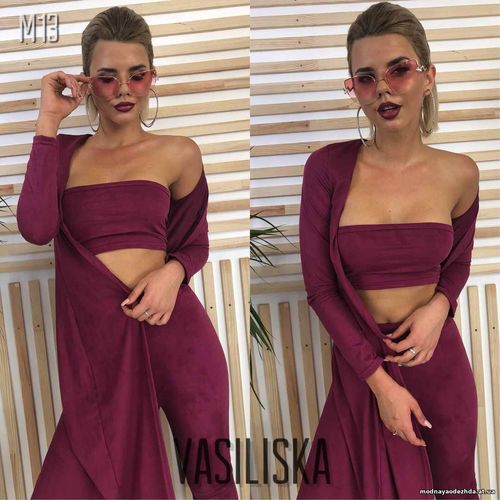 М13 Костюм (топ+лосины+кардиган) ткань замш размер с-м цвета: пудра, з М13 Костюм (топ+лосины+кардиган) ткань замш размер с-м цвета: пудра, з