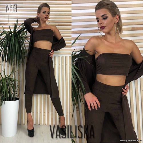 М13 Костюм (топ+лосины+кардиган) ткань замш размер с-м цвета: пудра, з М13 Костюм (топ+лосины+кардиган) ткань замш размер с-м цвета: пудра, з