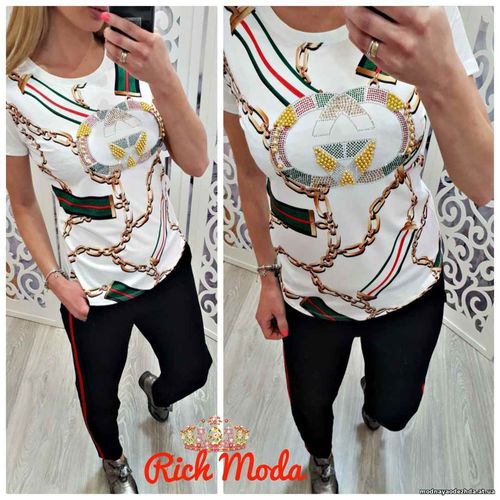 Шикарный костюм ЛЮКС качества эластан футболка + брючки костюмка , бус