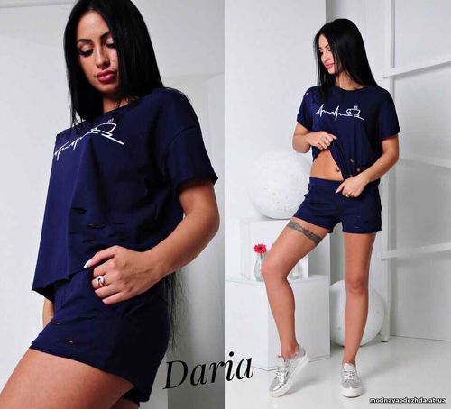 Костюм: (шорты + футболка свободного кроя ). Ткань - х / б коттон с эл Костюм: (шорты + футболка свободного кроя ). Ткань - х / б коттон с эл