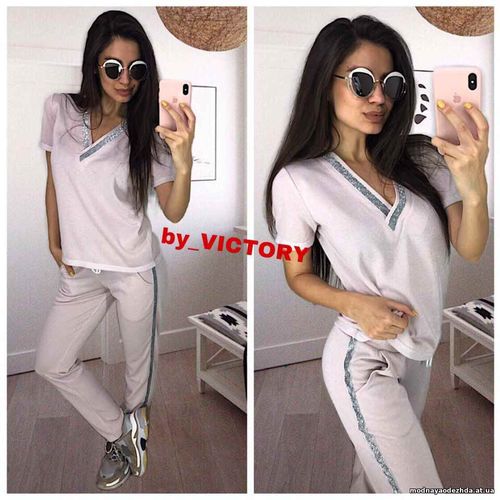 Костюм с брюками Ткань летняя петельная двунить с ниткой люрекса (очен