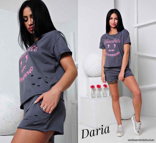 Костюм: (шорты + футболка свободного кроя ). Ткань - х / б коттон с эл Костюм: (шорты + футболка свободного кроя ). Ткань - х / б коттон с эл