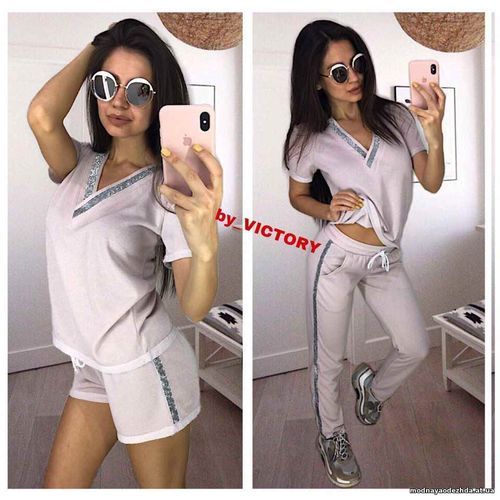 Костюм тройка (футболка,шорты,брюки) Ткань летняя петельная двунить с