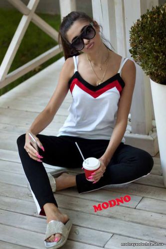 Мегапопулярный костюм из хлопка со свободными штанами и топом с геомет Мегапопулярный костюм из хлопка со свободными штанами и топом с геомет