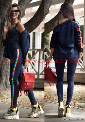 Хит костюмчик с контрастными радужными лампасами из плотного трикотажа