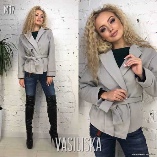 М17 Пальто - пиджак с карманами и поясом на подкладке ткань кашемир, п