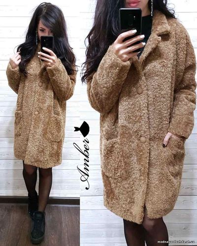 Пальто «Кудряшка» р.42-46 Ткань: искусственный мех + подклад Цвет: чёр