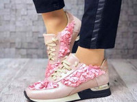 Код 3697 Кроссовки в стиле D&G Flower. Натуральная кожа+обувной стрейч