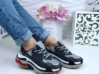 Код 674  Кроссы,  копия известного бренда Balenciaga,  цвет черный+сер