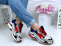 Код 672  Кроссы,  копия известного бренда Balenciaga,  цвет серый+крас