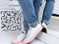 Код 892  Кеды,  копия известного бренда Converse,  цвет белый+розовый,