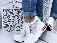 Код 307  Кроссы на платформе Evolutions,  цвет белый + серебро ,  мате