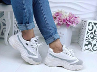Код 652  Кроссы Fashion Sport,  цвет белый + серый,  материал эко кожа