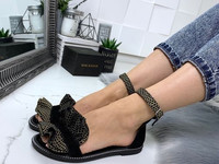 Код 11185 Босоножки = =NiKart==, цвет: BLACK+GOLD материал: НАТУР.ЗАМШ