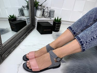 Код 11114 Босоножки =ARTO=, цвет: PINK+GRAY материал: НАТУР.КОЖА, плат