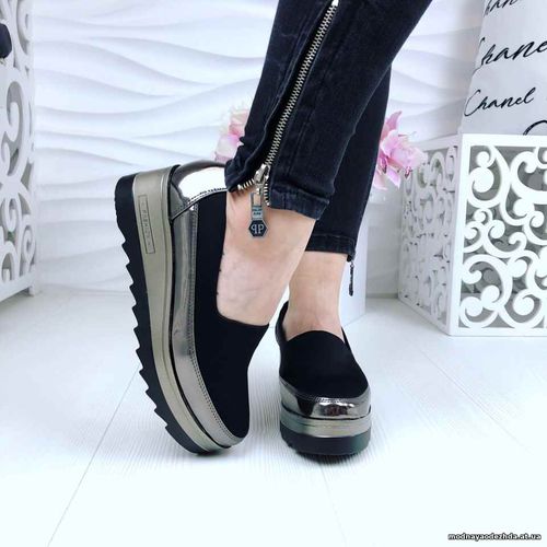 Код 552  Туфли Fashion,  цвет черный + никель ,  материал эко лак + об