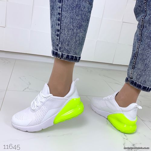 Код 11645 Кроссовки, цвет: WHITE + Neon green материал: обувной тексти