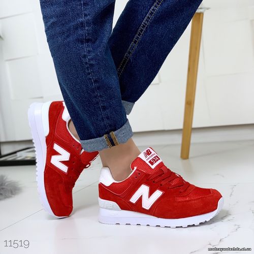 Код 11519 Кроссовки = N~B = , цвет: RED, материал: НАТУР. ЗАМШ + сетка