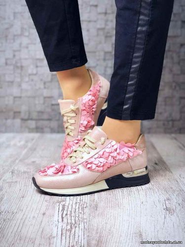 Код 3697 Кроссовки в стиле D&G Flower. Натуральная кожа+обувной стрейч