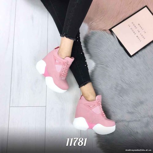 Код 11781  Кроссовки на танкетке = La_r =, цвет: Розовый материал : эк
