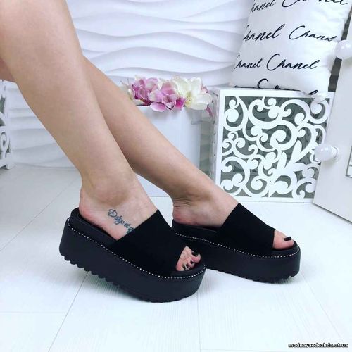 Код 943  Шлепки FASHION,  цвет черный,  материал эко замш под нубук,