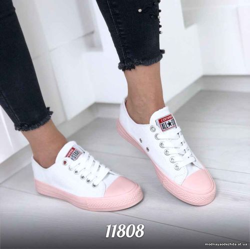 КОД 11808  Кеды = Converse =, цвет: White + PINK, материал: котон подо