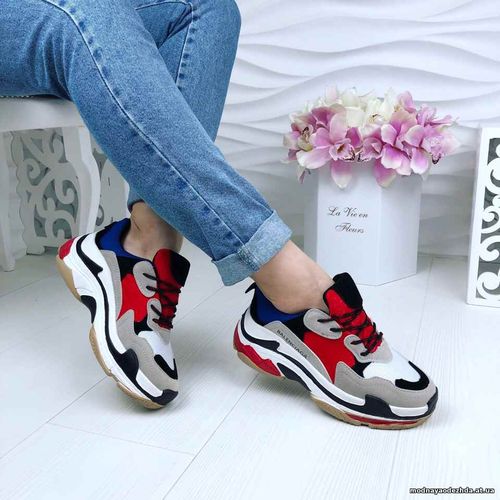 Код 672  Кроссы,  копия известного бренда Balenciaga,  цвет серый+крас