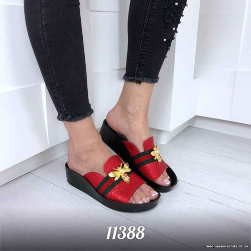Код 11388 Тапочки = Bee_Gu_hi =, цвет: Красный,  материал: экокожа, по