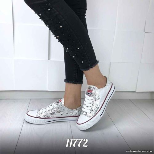 Код 11772 Кеды = Converse =, цвет: СЕРЕБРО,  материал: экокожа ( в нап