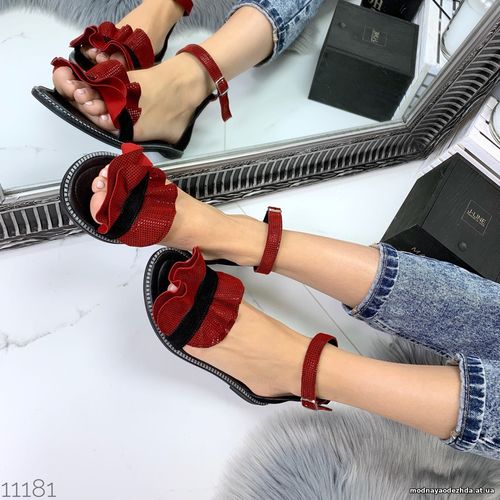 Код 11181 Босоножки = =NiKart==, цвет: BLACK+ RED материал: НАТУР.ЗАМШ