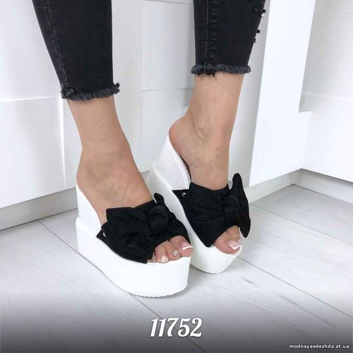 Код 11752 Тапочки = Glitter = , цвет: Белый + Черный,  материал: обувн