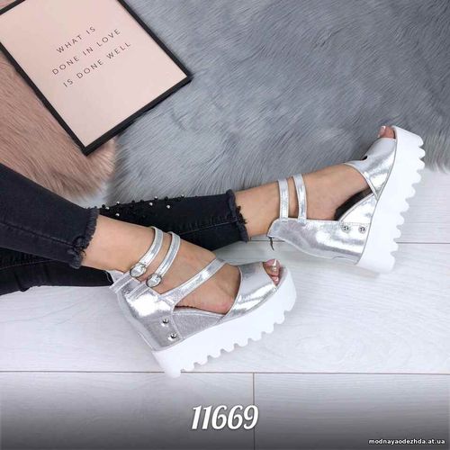 Код 11669 Босоножки на платформе = Tur =, цвет: Серебро ,  материал: с