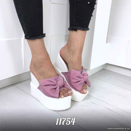 Код 11754 Тапочки = Glitter = , цвет: Белый + Розовый ,  материал: обу